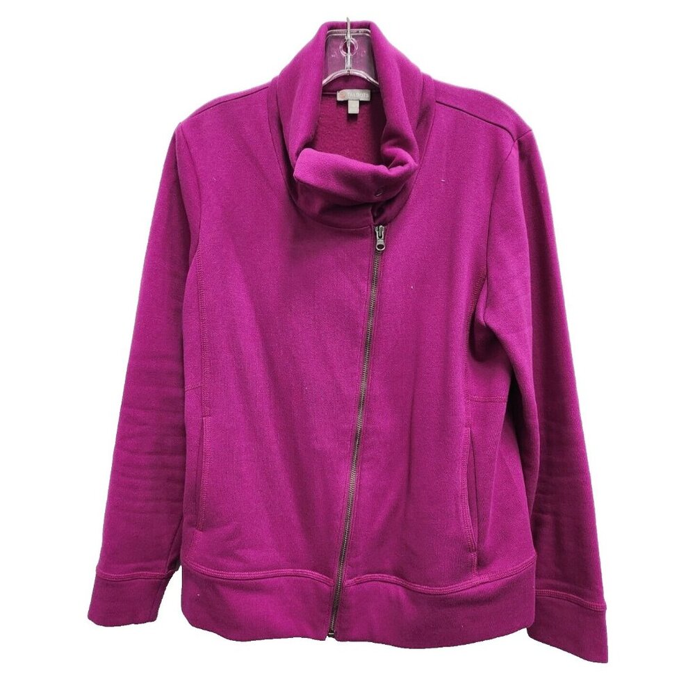Talbots Womens Moto‎ Jacket Medium Pink Knit Zip Front Casual Preppy Outdoor
